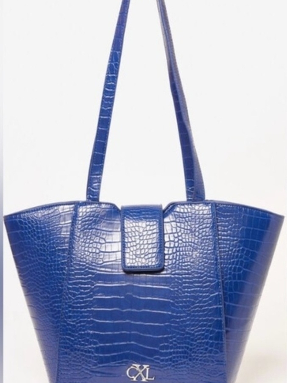 Cobalt blue tote bag with crocodile embossing and logo detail - Picture 2 of 16